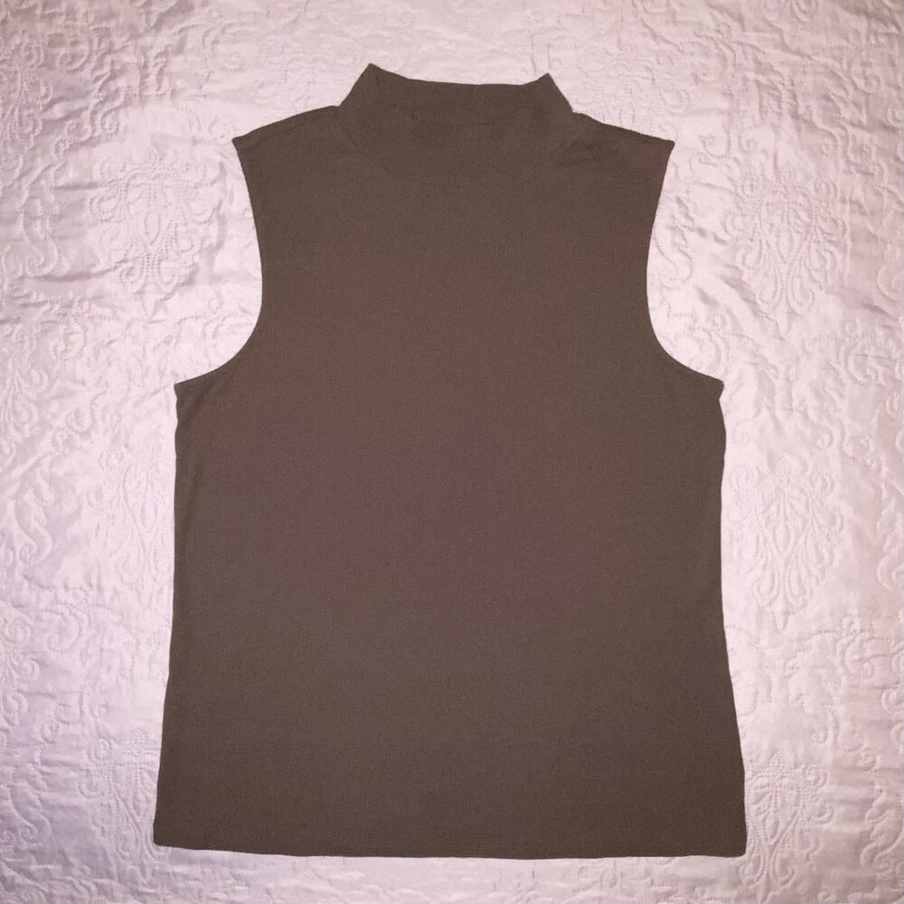 a.n.a Ribbed Knit Funnel Neck Sleeveless Tank Top Brown XXL